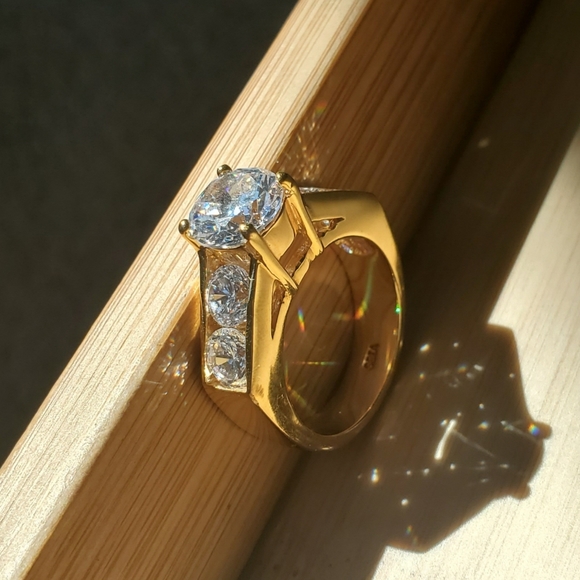 SETA Zirconia Gold Plated Engagement Ring - Picture 1 of 15